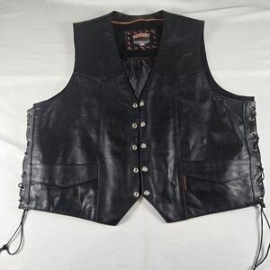 Interstate Leather Black Motorcycle Biker Vest Mens 3XL Lace Side Snap Front